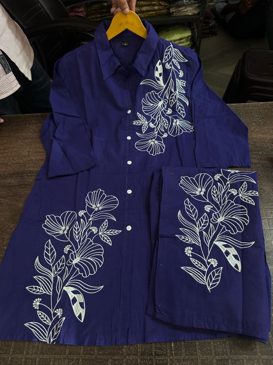 Blue Embroidered Cotton Co-Ord Set